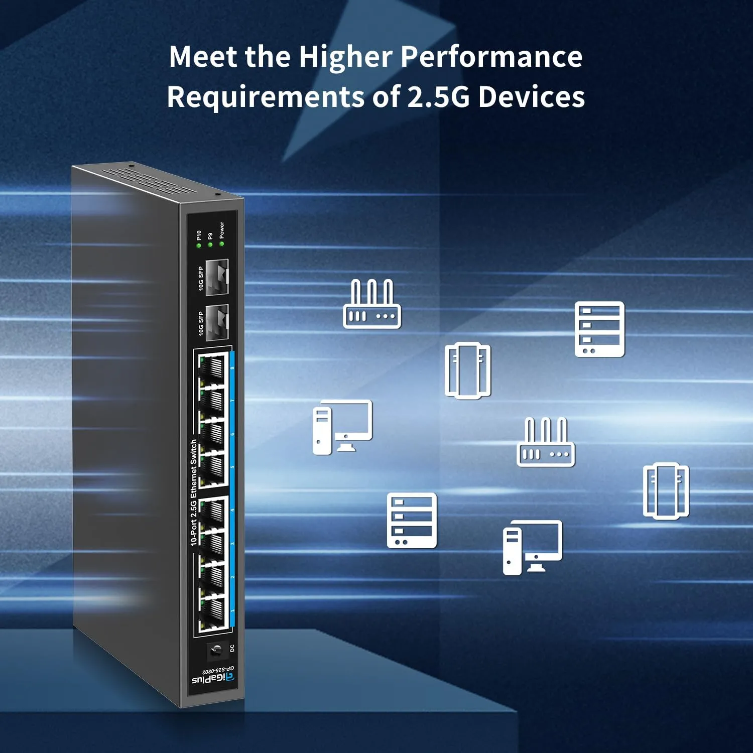 10 Port 2.5Gb Unmanaged Ethernet Switch with 8* 2.5G Base-T Ports, 2* 10G SFP  Ports. GiGaPlus 2.5Gbps Network Switch for 2.5Gbps NAS/PC, WiFi6 Router, Wireless AP. Fanless Design, Plug and Play