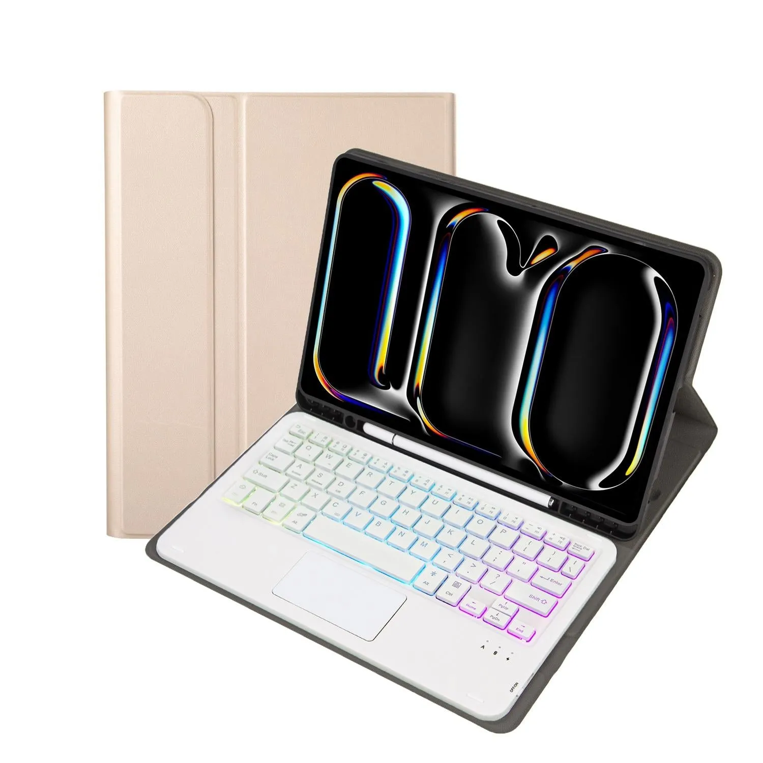11 Lambskin Texture Bluetooth Keyboard Tablet Case With Pen Slot For Ipad Pro 2024