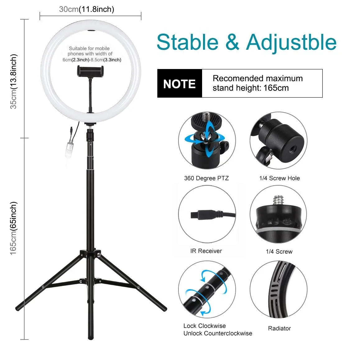 11.8 Rgbw Led Ring Light Kit with Mount & Remote