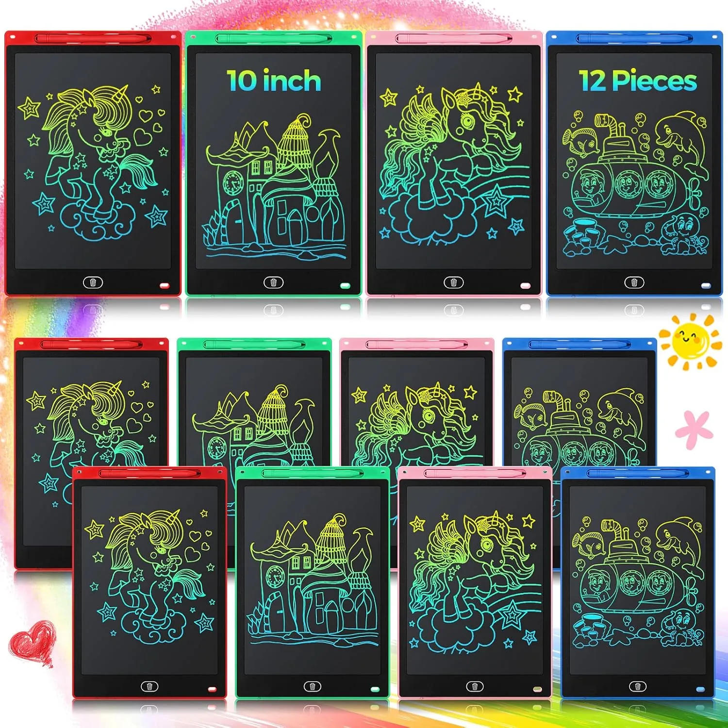 12 Pack LCD Writing Tablet for Kids 10 Inch Erasable Doodle Boards Electronic Drawing Pads Colorful Reusable Painting Tablets Bulk Educational Learning Gifts for 6 Years Boys Girls Party Favors
