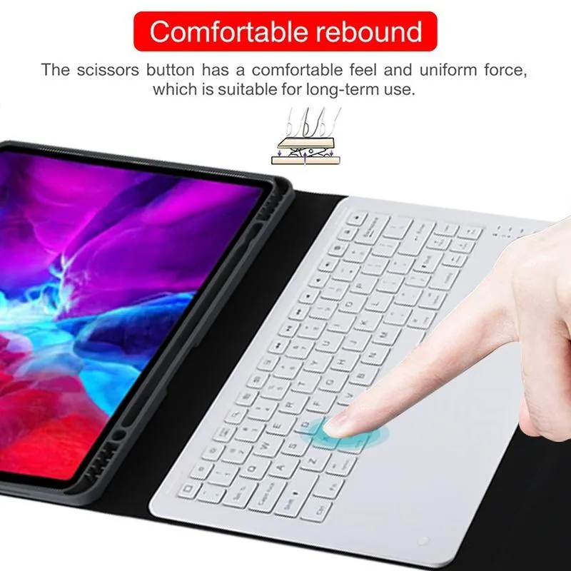 12.9 Ipad Pro 2020 Bluetooth Leather Case With Detachable Holder