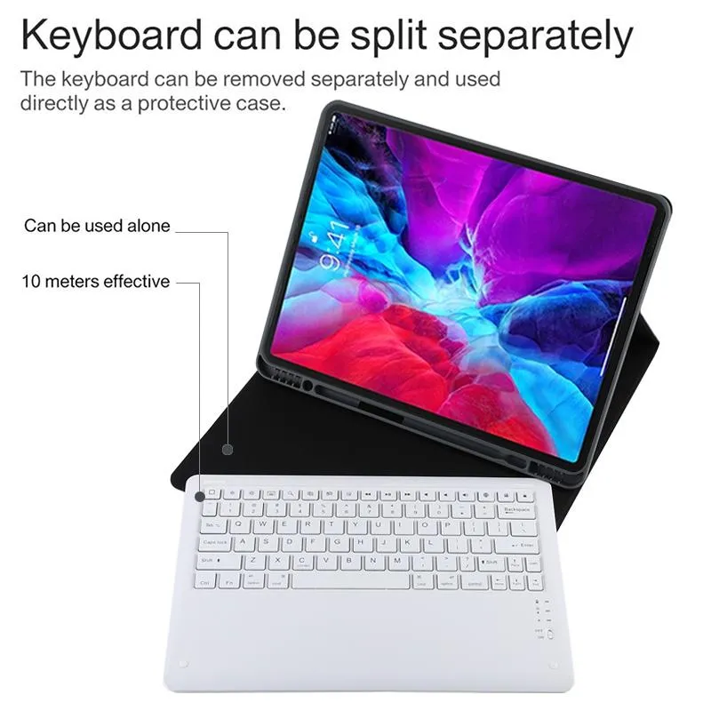 12.9 Ipad Pro 2020 Bluetooth Leather Case With Detachable Holder