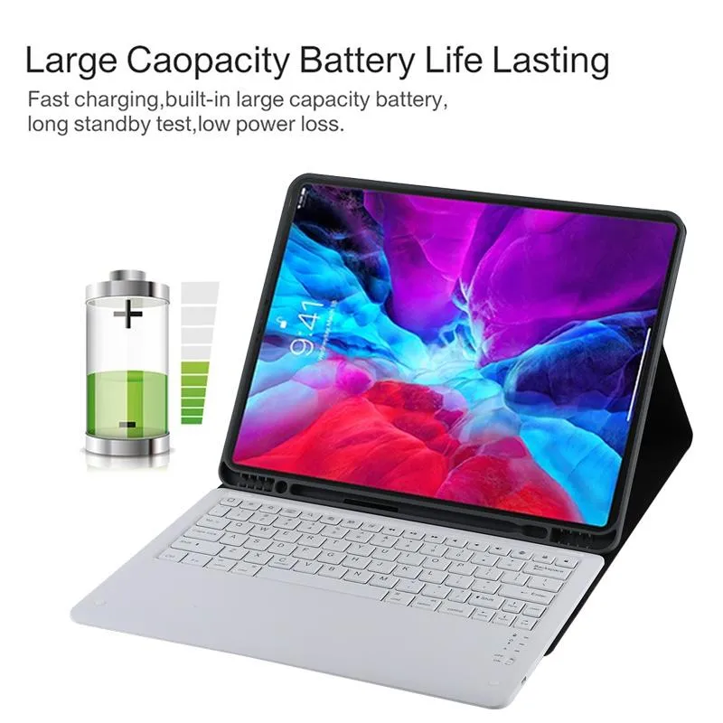 12.9 Ipad Pro 2020 Bluetooth Leather Case With Detachable Holder