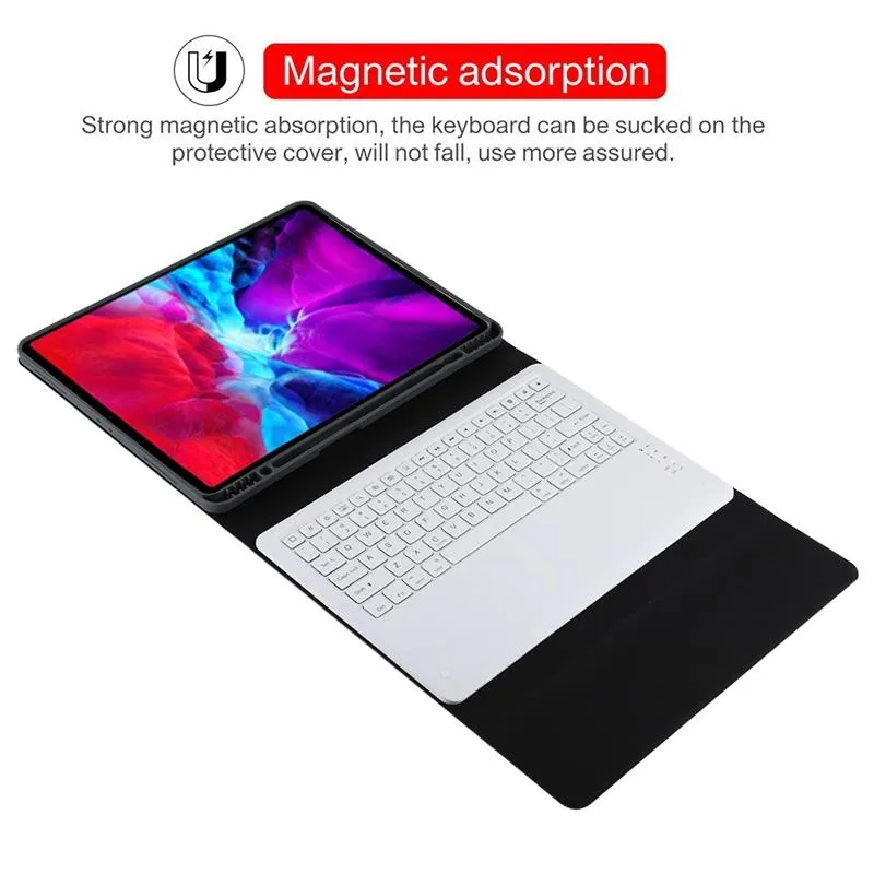 12.9 Ipad Pro 2020 Bluetooth Leather Case With Detachable Holder