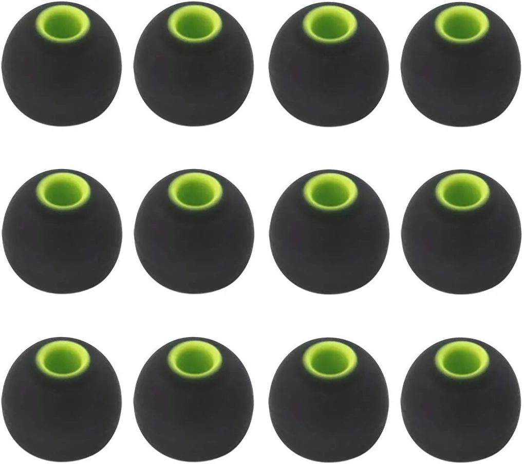 12PCS Medium Size Replacement Eartips Eargels Earpads Ear Tips Gels Bud for Powerbeats Pro, BeatsX, Senso, TOZO, Sony & Other Inner Hole 3.8mm Earbud in-Ear Headphones,Black-Green,M