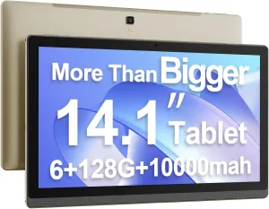 14.1 Inch Large Tablet, Android 13 Computer Tablets, 1920 * 1080 IPS HD Display, WiFi5, Large Screen Tablet 2025, 6GB 128GB 1TB SD Card Expand, 10000mAh Battery for Work/Study