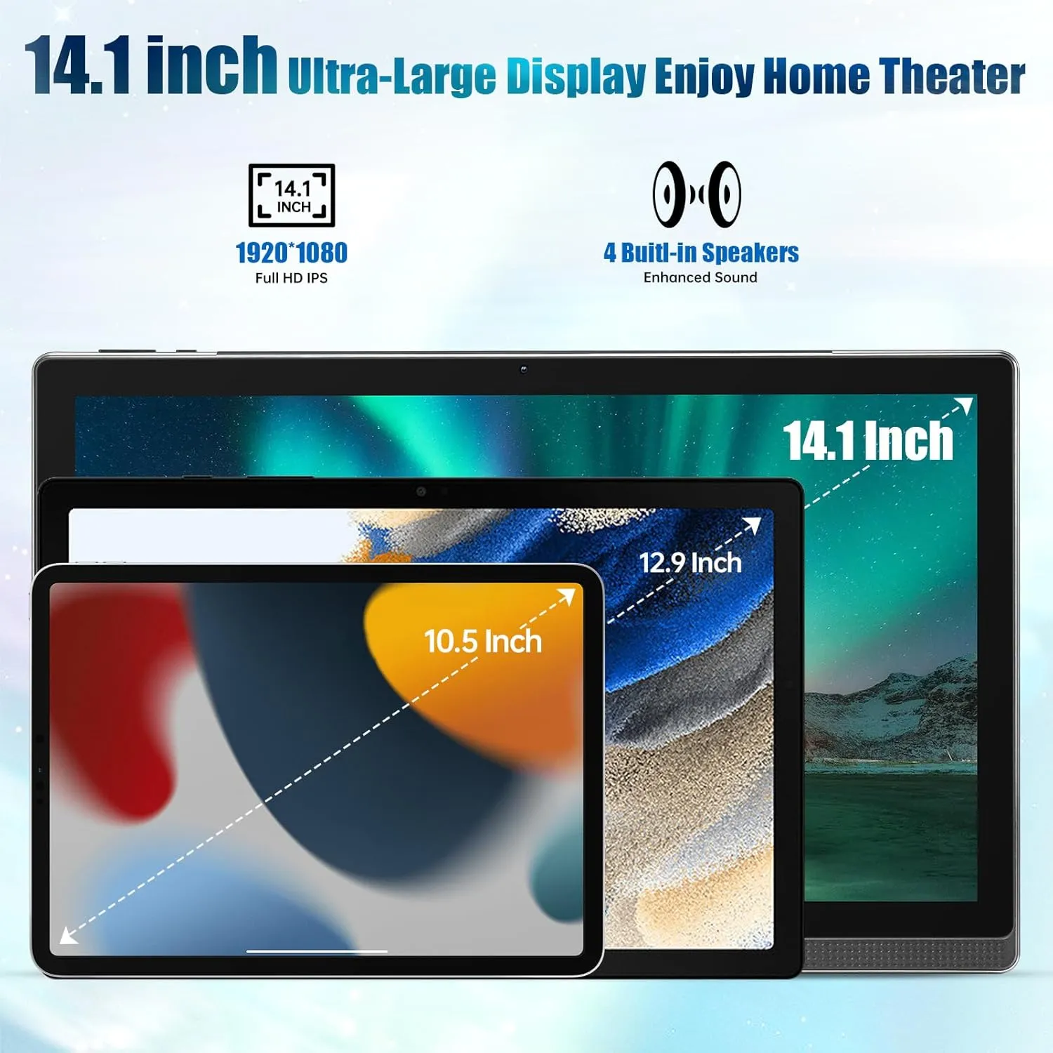 14.1 Inch Large Tablet, Android 13 Computer Tablets, 1920 * 1080 IPS HD Display, WiFi5, Large Screen Tablet 2025, 6GB 128GB 1TB SD Card Expand, 10000mAh Battery for Work/Study