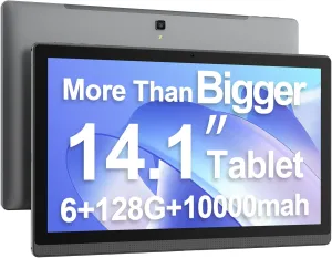 14.1 Inch Large Tablet, Android 13 Computer Tablets, 1920 * 1080 IPS HD Display, WiFi5, Large Screen Tablet 2025, 6GB 128GB 1TB TF Card Expand, 10000mAh Battery for Work/Study