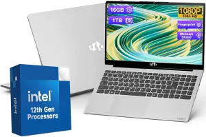 15.6 FHD Laptop, Win 11 Laptop Intel 12th Gen N100(Beat i3 1115G4), 16GB RAM 1TB SSD, WiFi 6, BT5.2, USB3.0, Type_C, Laptop Computer with Fingerprint Login Backlit Keyboard for Student and Business