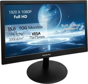 15.6 Inch Small PC Monitor FHD 1920x1080P, Built-in Speaker, 300cd/m, HDR, 72% NTSC Portable LED Monitor, HDMI, VGA, VESA Supports, Mini Desktop Display Secondary Monitors for Laptop PS4 PC