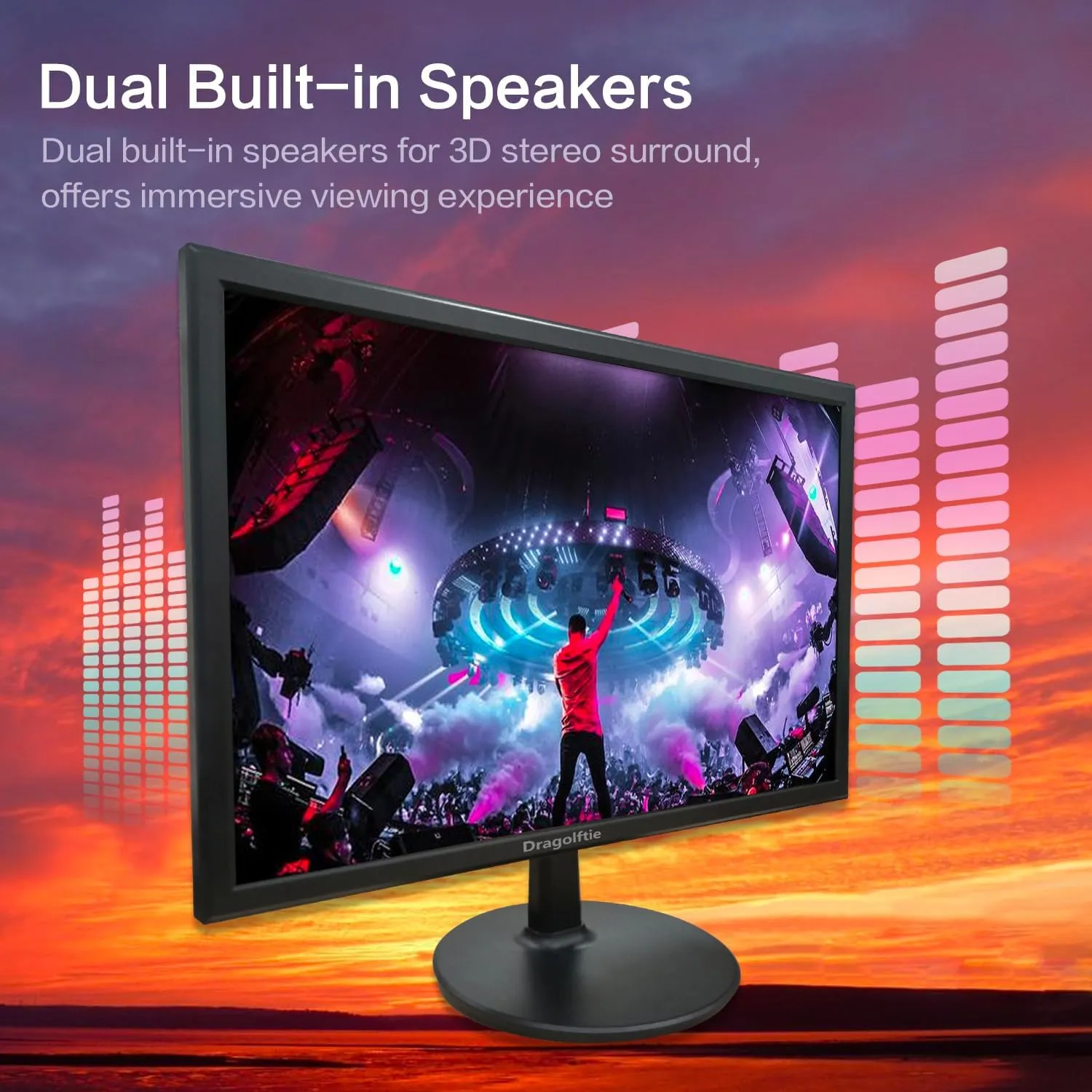19 Inch PC Desktop Monitor 1440x900, Dual Built-in Speakers, 60Hz, 5ms, Computer Display Low-Blue Light LED Monitors, HDMI, VGA, VESA Mountable Business Screen, Black