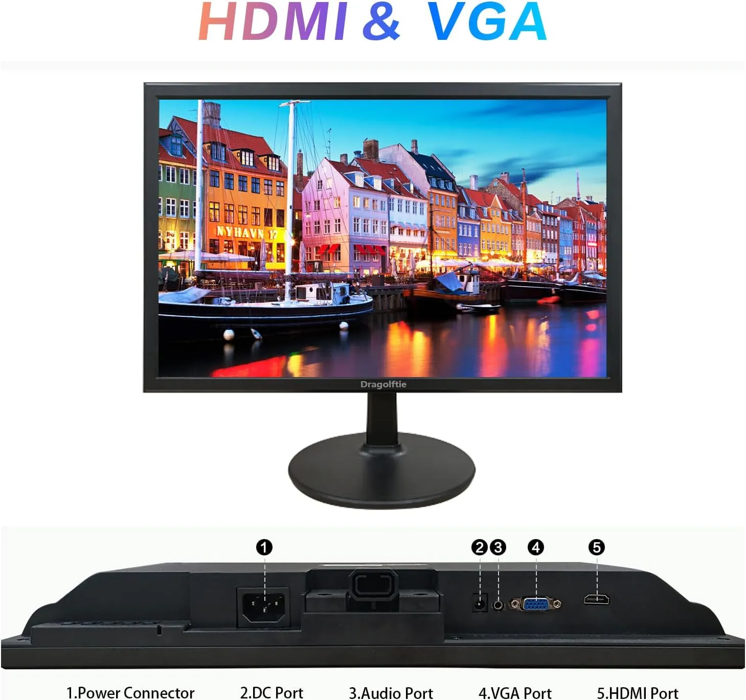 19 Inch PC Desktop Monitor 1440x900, Dual Built-in Speakers, 60Hz, 5ms, Computer Display Low-Blue Light LED Monitors, HDMI, VGA, VESA Mountable Business Screen, Black