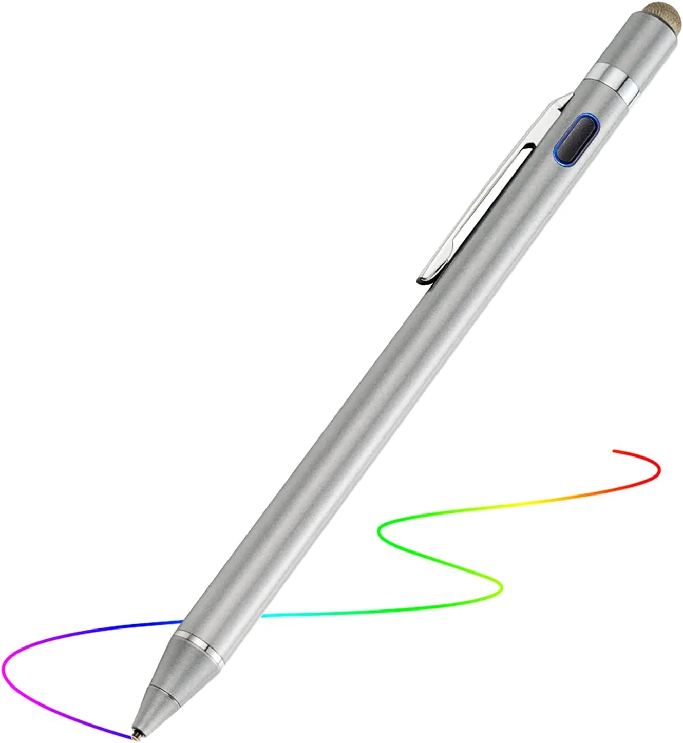 2-in-1 Active Stylus Digital Pen with 1.5mm Ultra Fine Tip for iPad iPhone Samsung Tablets, Work on Touchscreen Phones and Tablets,Good at Drawing and Writing, Grey