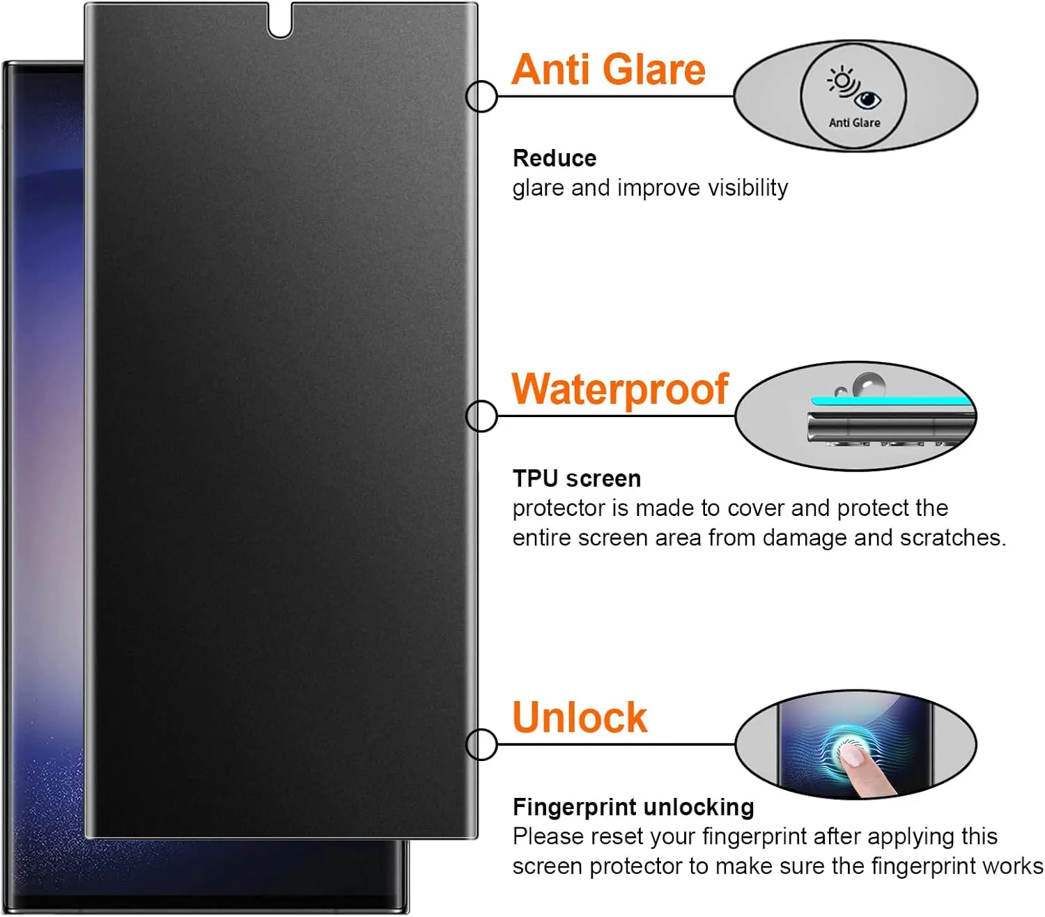 2 Pack 4 Way 360  Matte Privacy Screen Protector for Samsung Galaxy S23 Ultra 6.8 Inch[Not Glass], Anti-Scratch, Anti-Glare, Support fingerprint