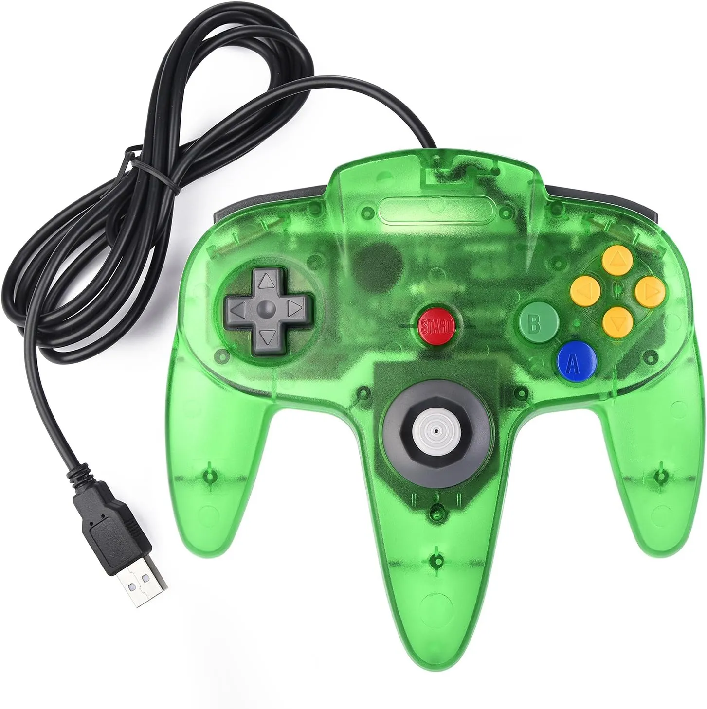 2 Pack Classic N64 Controller, Wired USB PC Game Pad Joystick, Bit USB Wired Game Stick Joy Pad Controller for Windows PC, MAC, Linux, Raspberry Pi 3, Sega Genesis (Clear Green/Clear Red)