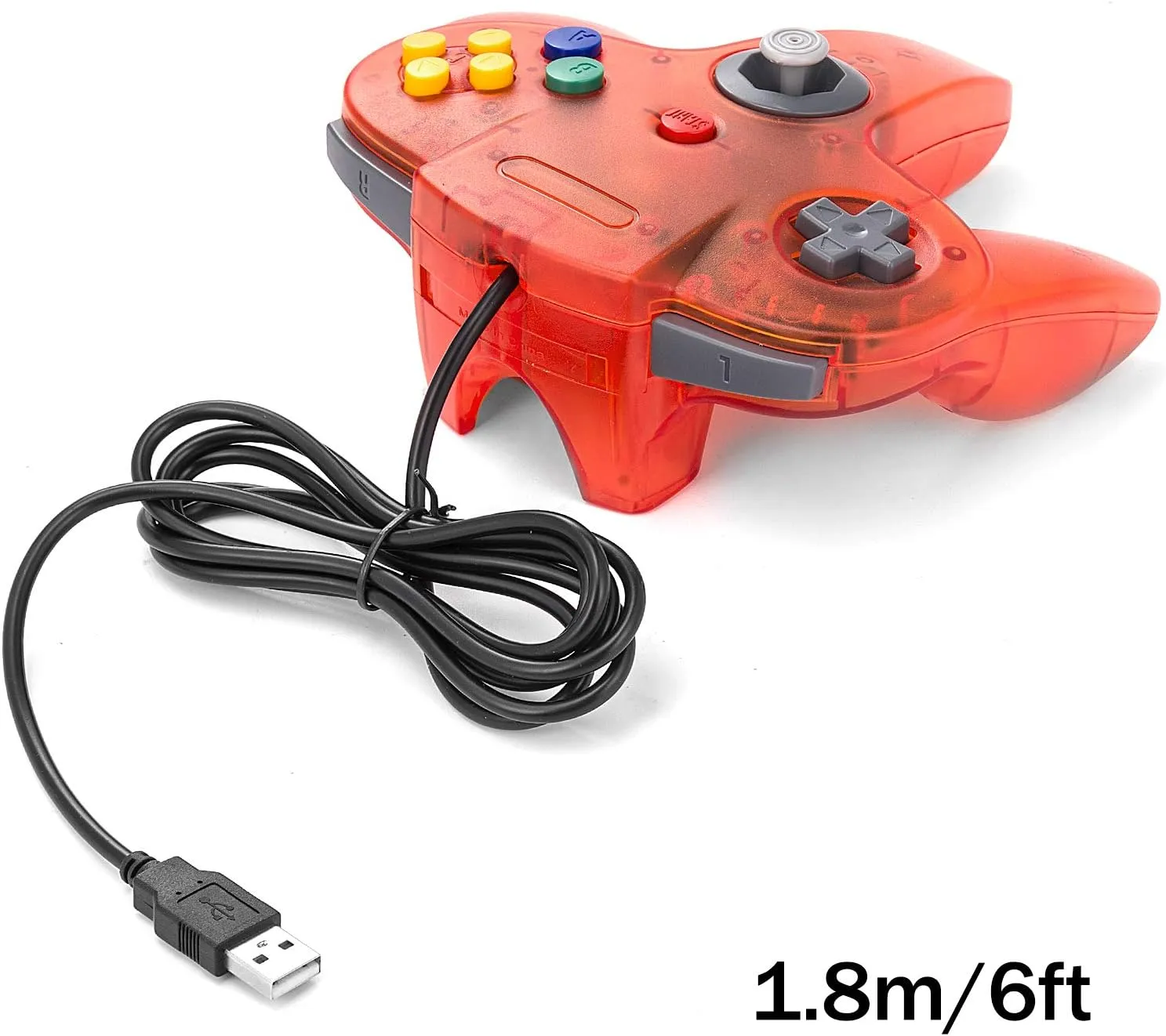 2 Pack Classic N64 Controller, Wired USB PC Game Pad Joystick, Bit USB Wired Game Stick Joy Pad Controller for Windows PC, MAC, Linux, Raspberry Pi 3, Sega Genesis (Clear Green/Clear Red)