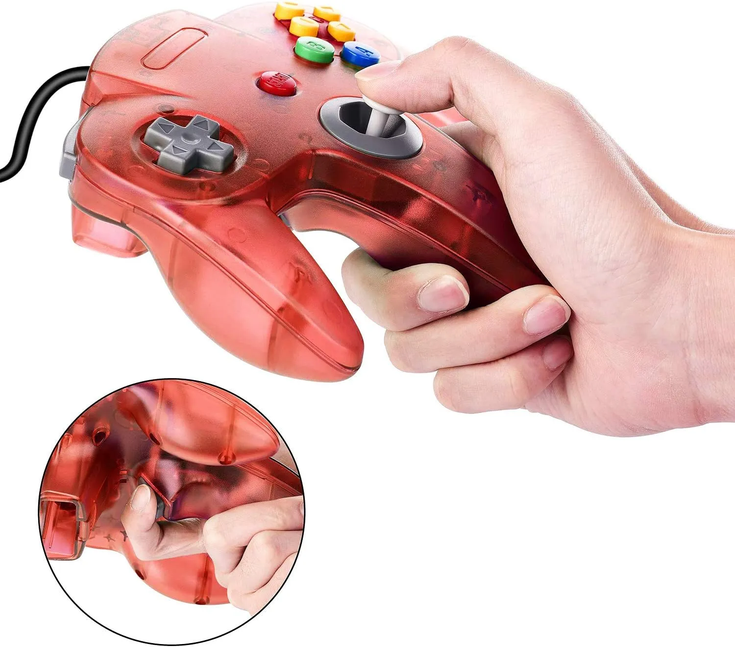2 Pack Classic N64 Controller, Wired USB PC Game Pad Joystick, Bit USB Wired Game Stick Joy Pad Controller for Windows PC, MAC, Linux, Raspberry Pi 3, Sega Genesis (Clear Green/Clear Red)