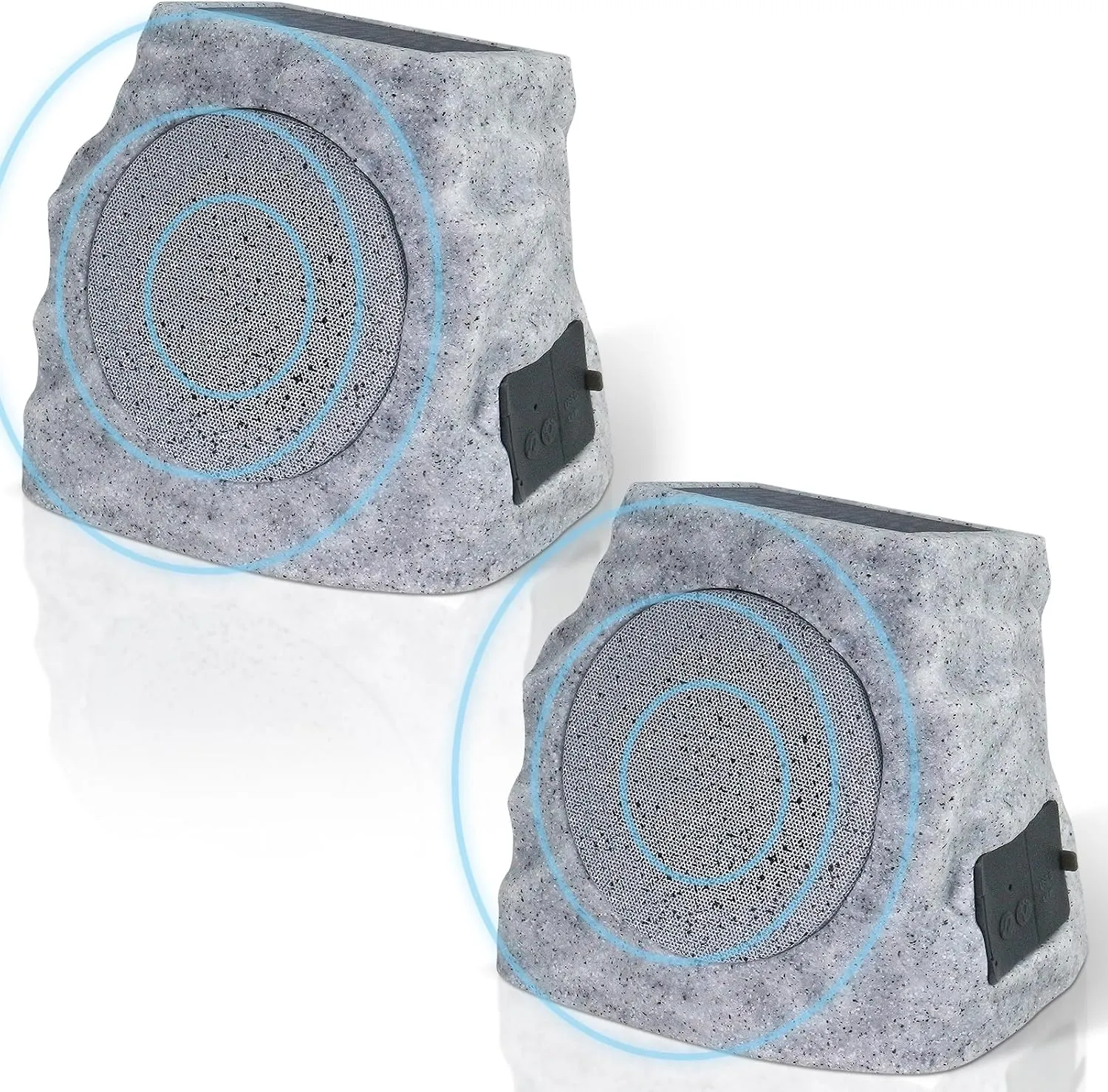 2-Pack Solar Powered Rock Speakers Outdoor Water-Resistant with 3 Mode Lights and TWS Pair Function USB Rechargeable for Patio Garden Party Pool Outside(Two)