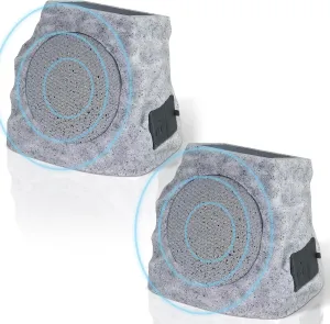 2-Pack Solar Powered Rock Speakers Outdoor Water-Resistant with 3 Mode Lights and TWS Pair Function USB Rechargeable for Patio Garden Party Pool Outside(Two)