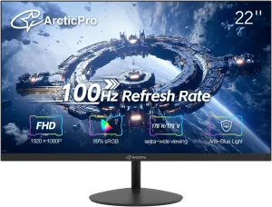 22 inch Class Thin Full HD (1920 x 1080p) Computer Monitor, 100Hz Refresh Rate, 3-Sided Frameless, Ultra Slim, VESA, LowBlue Mode, Tilt Adjust, HDMI *1, VGA*1