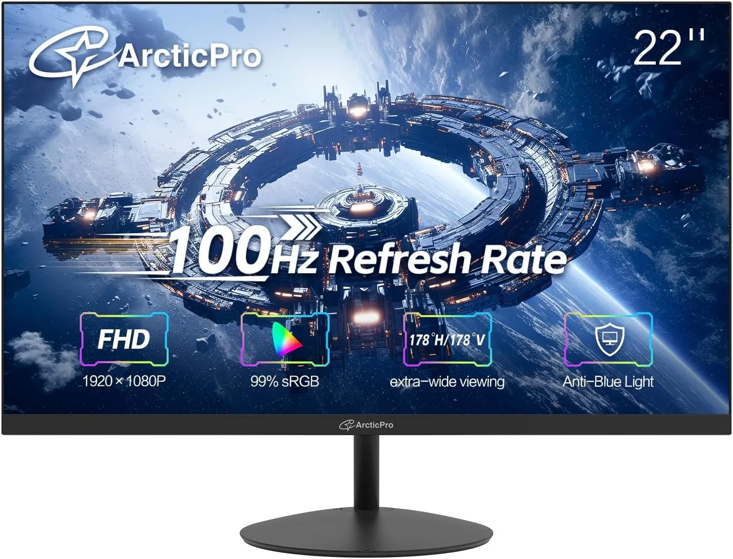 22 inch Class Thin Full HD (1920 x 1080p) Computer Monitor, 100Hz Refresh Rate, 3-Sided Frameless, Ultra Slim, VESA, LowBlue Mode, Tilt Adjust, HDMI *1, VGA*1