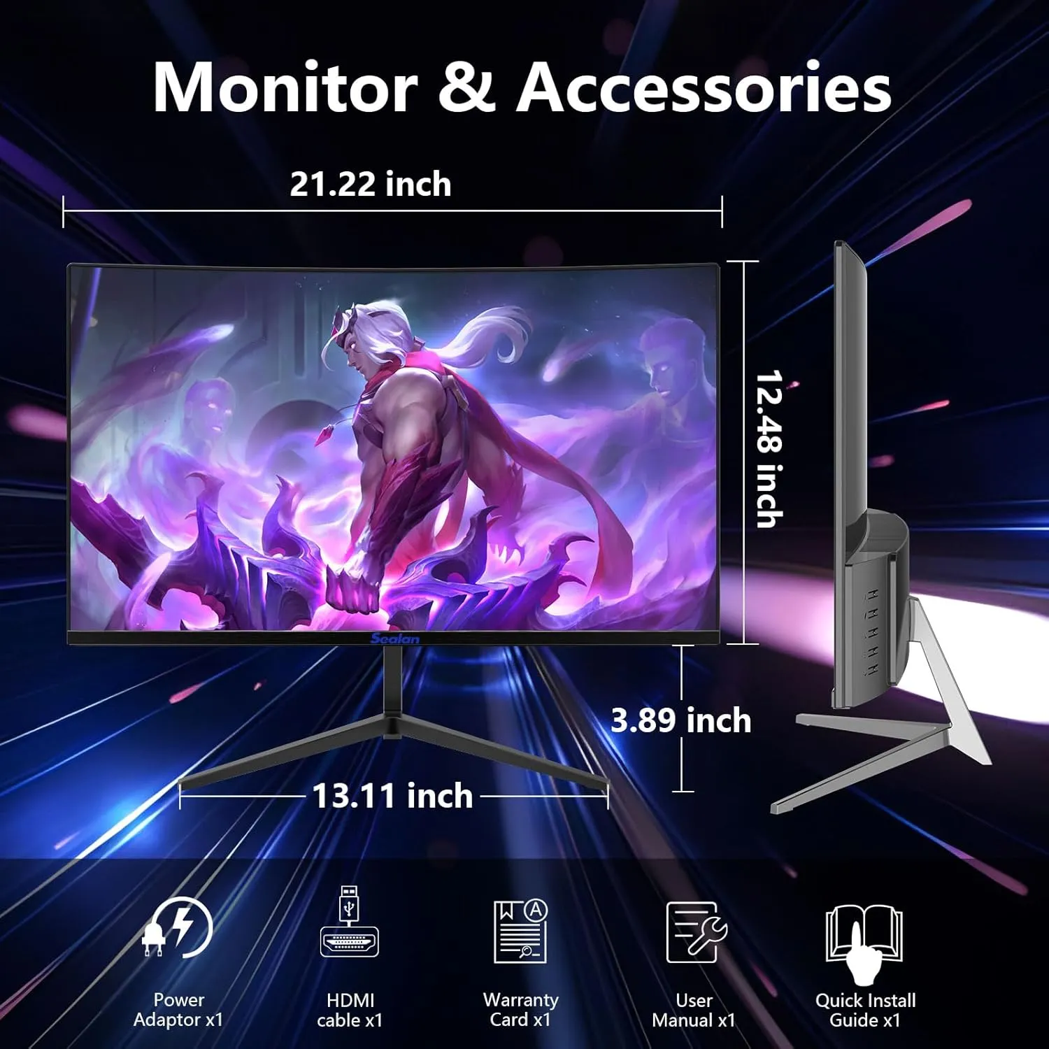 24 inch Curved Gaming Computer Monitor FHD 1920x1080p 100Hz Refresh Rate 16:9 Aspect Ratio Free Sync Ergonomic Tilt Home Office Visual Experience for Work Play Support Wallmount (75x75mm)
