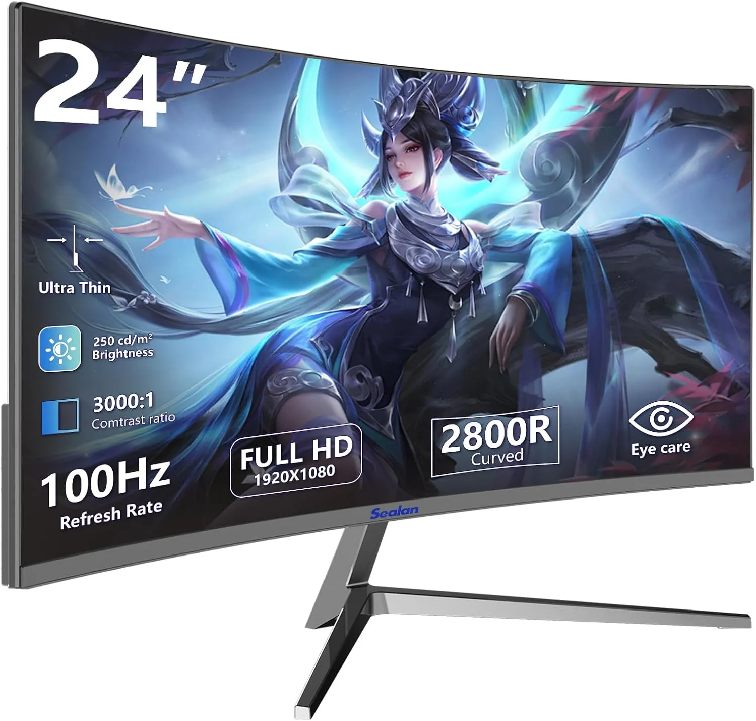 24 inch Curved Gaming Computer Monitor FHD 1920x1080p 100Hz Refresh Rate 16:9 Aspect Ratio Free Sync Ergonomic Tilt Home Office Visual Experience for Work Play Support Wallmount (75x75mm)