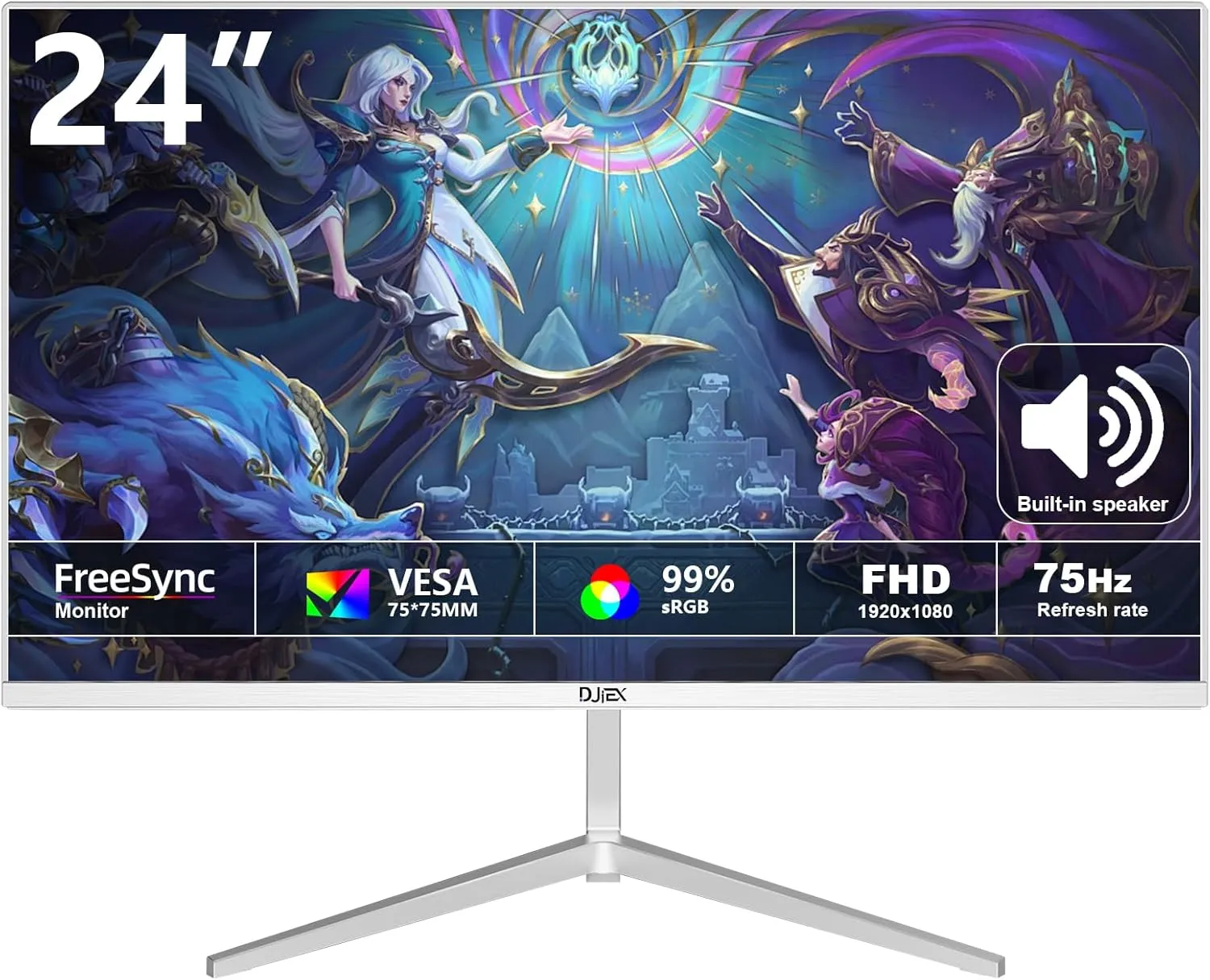 24 inch Gaming Computer Monitor FHD 1920x1080p 75Hz Refresh Rate 16:9 Aspect Ratio Ergonomic Tilt Sync Visual Experience for Work & Play Home Office Support Wall Mount Install75 * 75mm