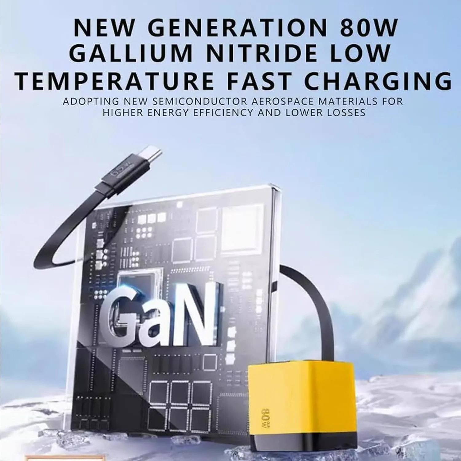 3 in 1 Gan Charger, Scalable 80w Max Fast Charger Module with Type-C Cable and 2 USB Ports, for Smartphones, Tablets and Laptops (Yellow)