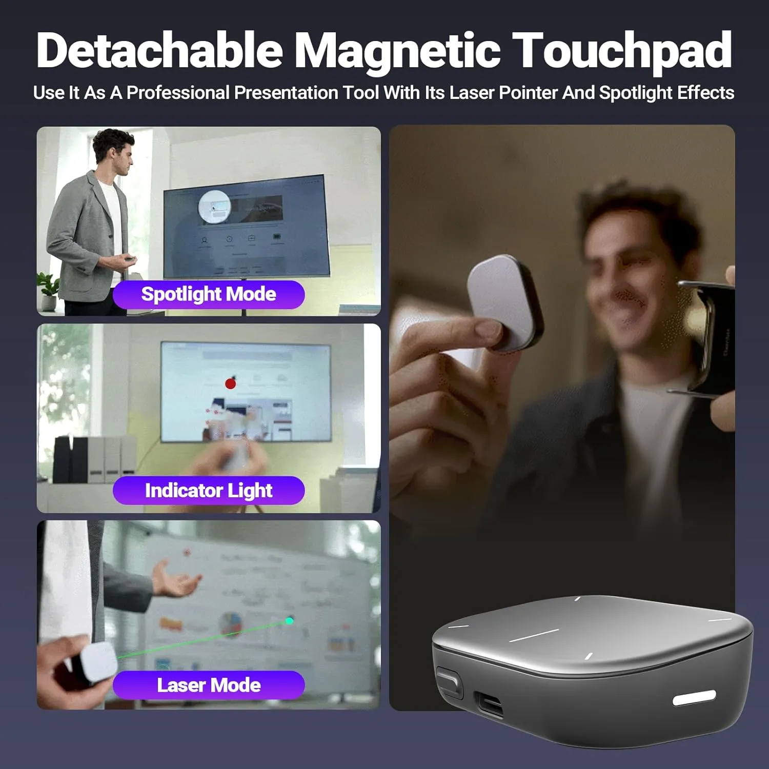 3 in 1 Wireless Mouse & Presentation Clicker, Magnetic Detachable Touchpad Air Mouse, Wireless Presenter Remote for PowerPoint Slide, Ultra-Lightweight, Compatible With PC /Mac/Windows (Basic, Silver)