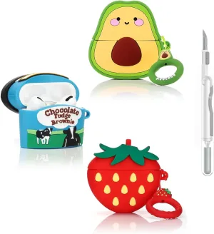(3Pack Cleaner Pen) Suublg Case for AirPods Pro 2nd/1st Generation Earbuds with Cleaning Pen Kits, Silicone Cute Cartoon Case Protective Shockproof Cover for AirPods Pro 1/2 (Avocado STB BJR)