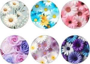(6 Pack Collapsible Cell Phone Grip for Smartphones,Mobile Expanding Cellphone Holder Kicktand for Phone and Case - Colorful Flower
