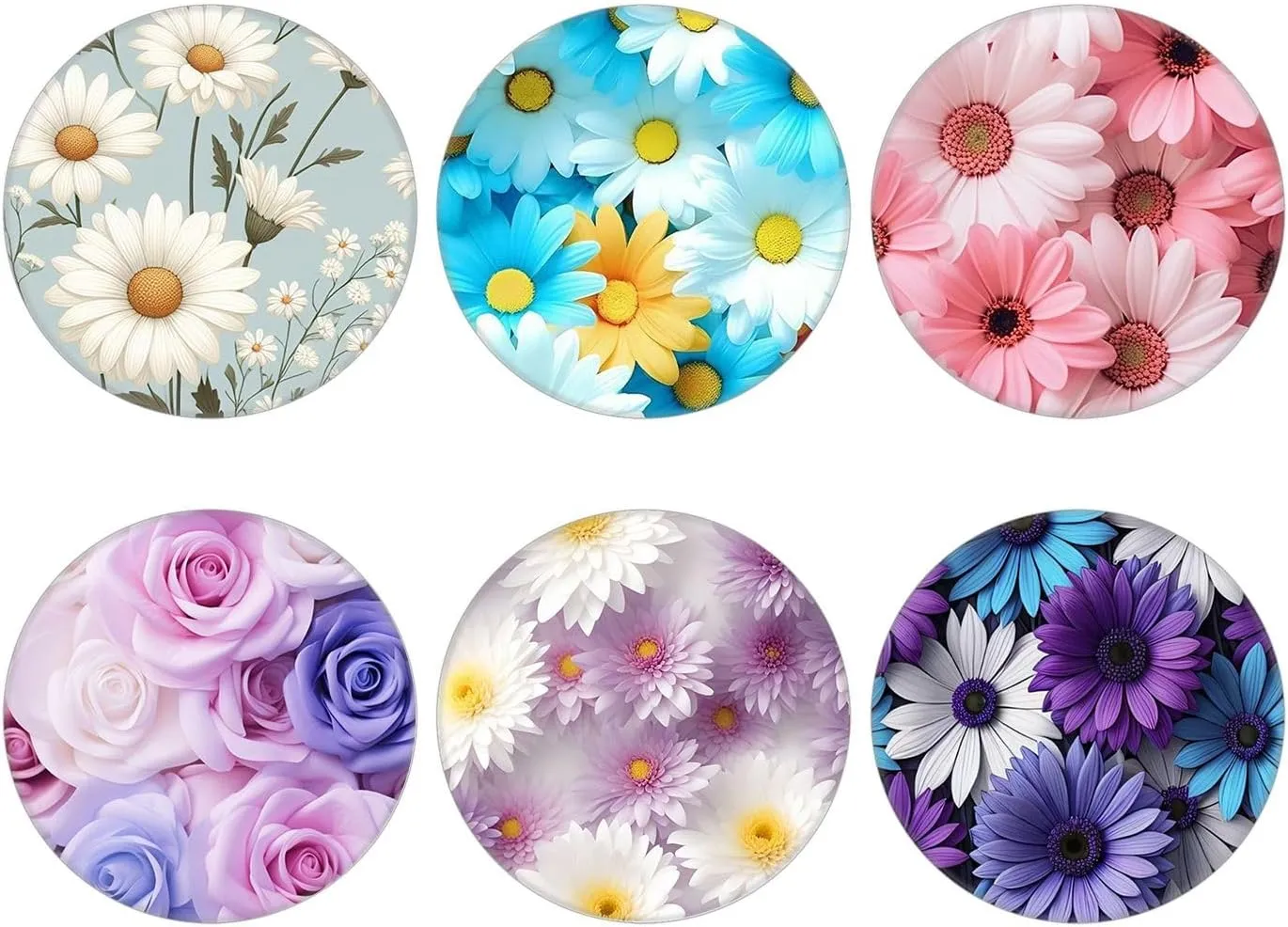 (6 Pack Collapsible Cell Phone Grip for Smartphones,Mobile Expanding Cellphone Holder Kicktand for Phone and Case - Colorful Flower