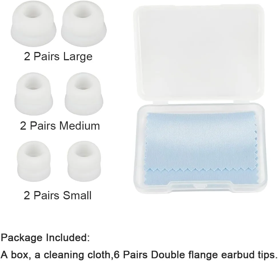 6 Pairs Double Flange Earbud Tips Compatible with Beats Fit Pro Ear Tips Silicone Ear Bud Tips Replacement Earbuds Cap White S M L