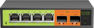 6 Port 2.5Gb Network Switch, 4x2.5G RJ45, 2x10G SFP , Muti-gigabit, Unmanaged, Metal Case, 60G Bandwidth, Fanless, Compatible with 2.5gbe NAS, PC, AP