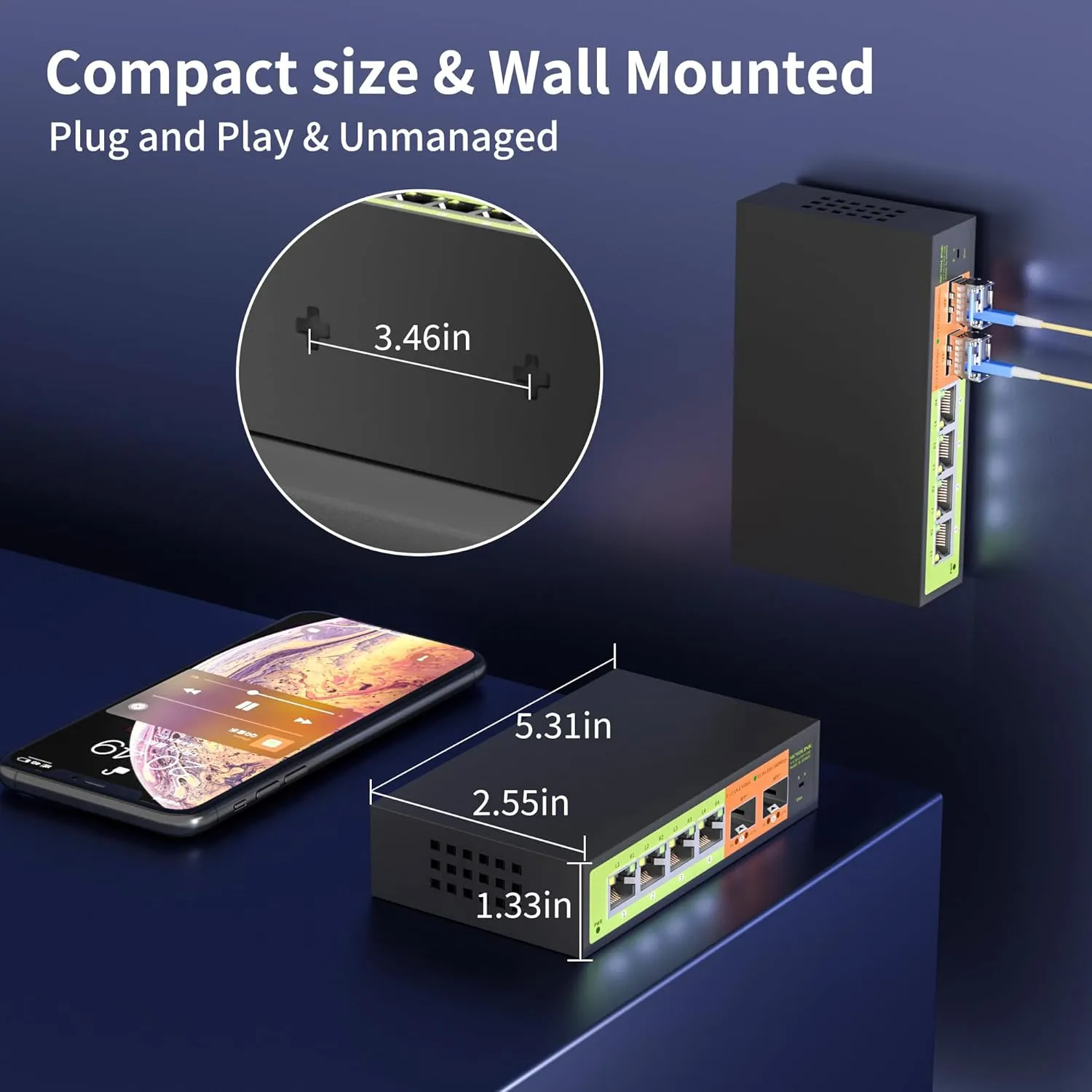 6 Port 2.5Gb Network Switch, 4x2.5G RJ45, 2x10G SFP , Muti-gigabit, Unmanaged, Metal Case, 60G Bandwidth, Fanless, Compatible with 2.5gbe NAS, PC, AP
