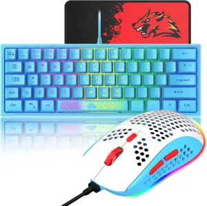 60% Gaming Keyboard and Mouse Combo Samll Mini RGB Backlight Mechanical Feeling and Honeycomb Optical Mouse, Mouse pad for Gamers and Typists