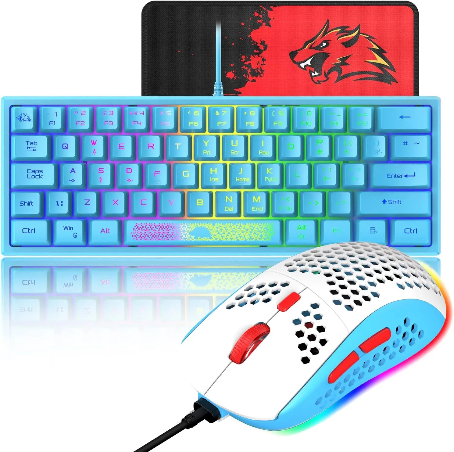 60% Gaming Keyboard and Mouse Combo Samll Mini RGB Backlight Mechanical Feeling and Honeycomb Optical Mouse, Mouse pad for Gamers and Typists
