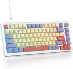 75% Mechanical Keyboard Gasket with Knob, Custom Wired Creamy Gaming Keyboard TKL 75 Percent Hot Swappable RGB Backlit, Pre-lubed Switch for Win/MAC PC LaptopCotton Candy/White Switch