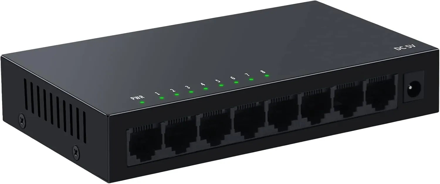 8 Port Gigabit Ethernet Switch|Desktop/Wall-Mount|Plug & Play| Fanless |Metal Housing|Fanless Design|Desktop Ethernet Splitter|Quiet Unmanaged Network Switch