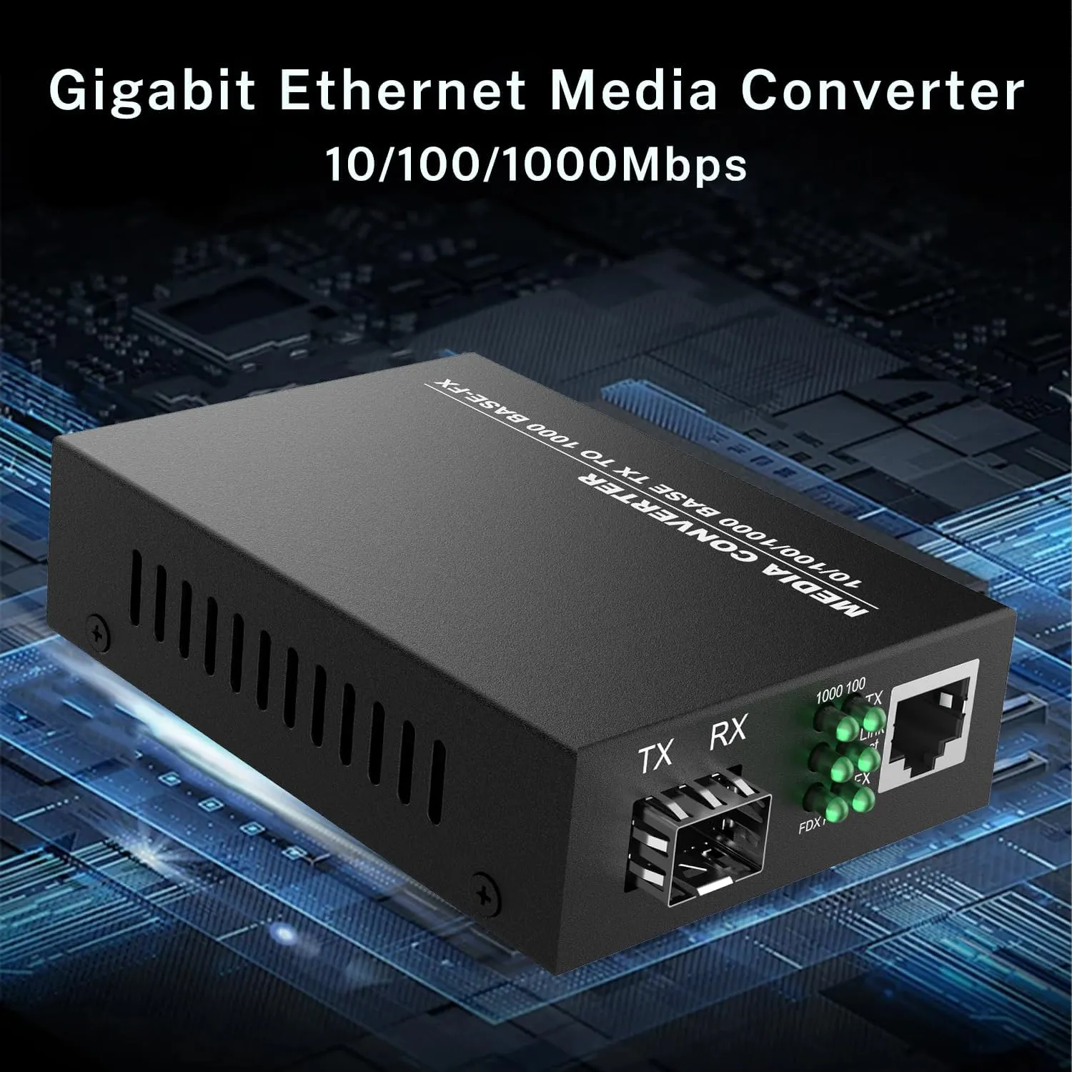 A Pair of 1.25G/s Bidi Gigabit Single-Mode Fiber Ethernet Media Converter with 2PCS Bidi SFP LC Transceiver Module Included, 10/100/1000Base-Tx to 1000Base-SX SMF RJ45 to SFP Slot up to 30KM