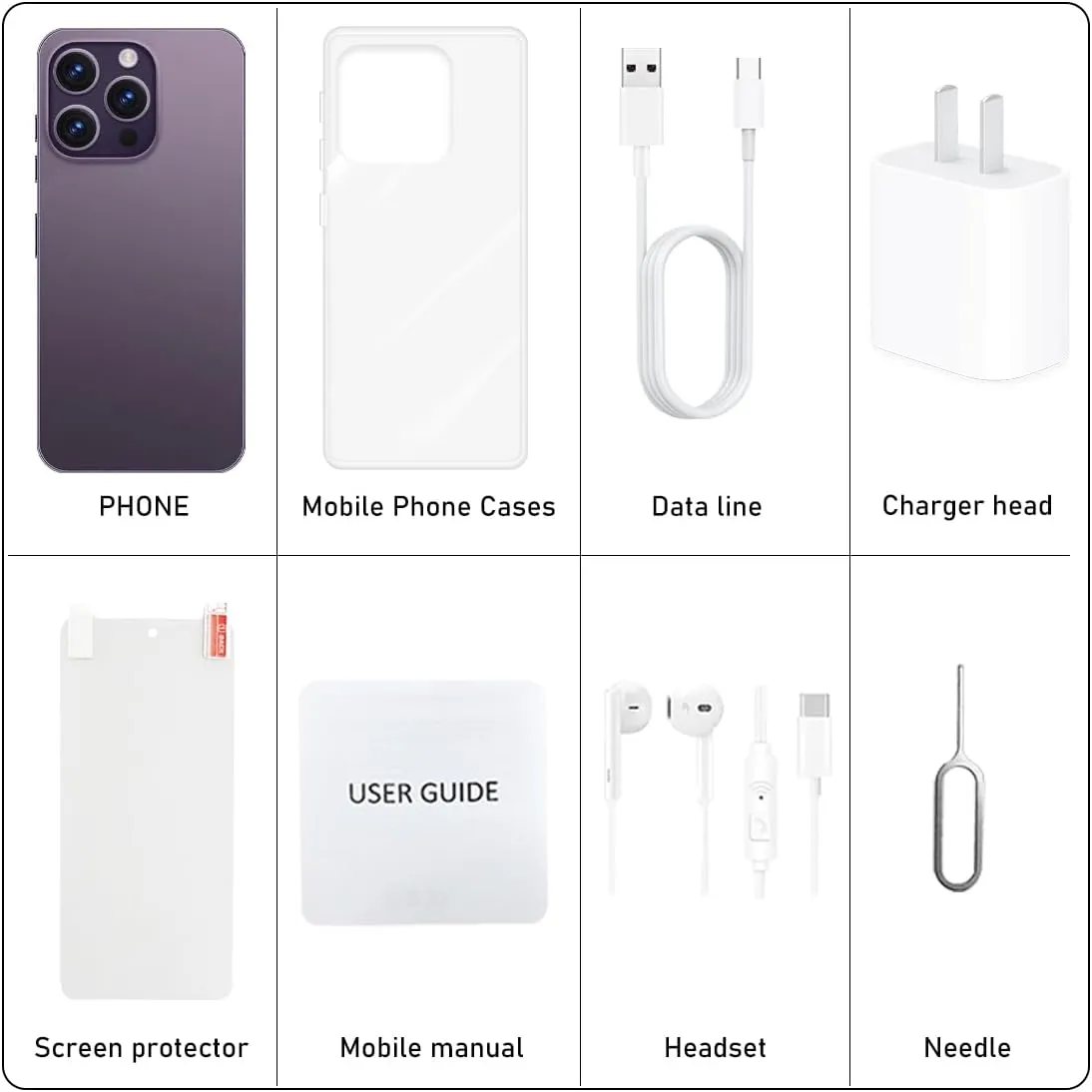 A14ProMax Unlocked Cell Phones 5G Smartphone Android 13 Unlocked Phones Snapdragon 8Gen2 6.8" HD Screen 13MP 50MP 6800mAh Support Dual SIM Fingerprint Lock GPS Face ID (8GB 256GB, Purple)