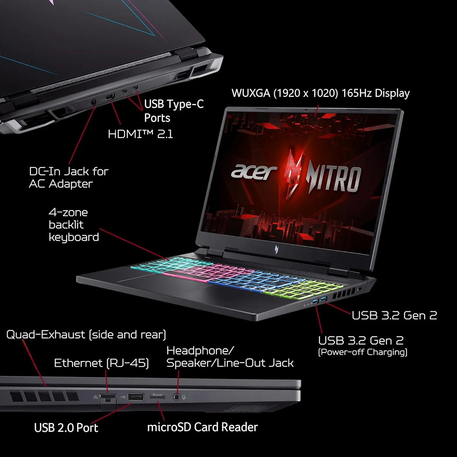 Acer Nitro 16 Gaming Laptop | AMD Ryzen 7 7840HS OctaCore CPU | NVIDIA GeForce RTX 4060 Laptop GPU | 16" WUXGA 165Hz IPS Display | 16GB DDR5 | 1TB Gen 4 SSD | WiFi 6E | RGB Backlit KB | AN16-41-R4CY
