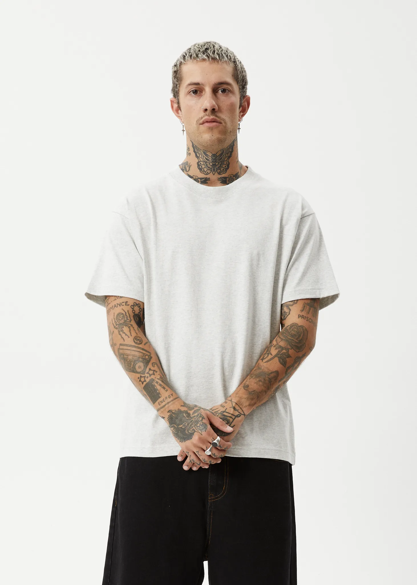 AFENDS Mens Genesis - Heavy Boxy Tee - Grey Marle