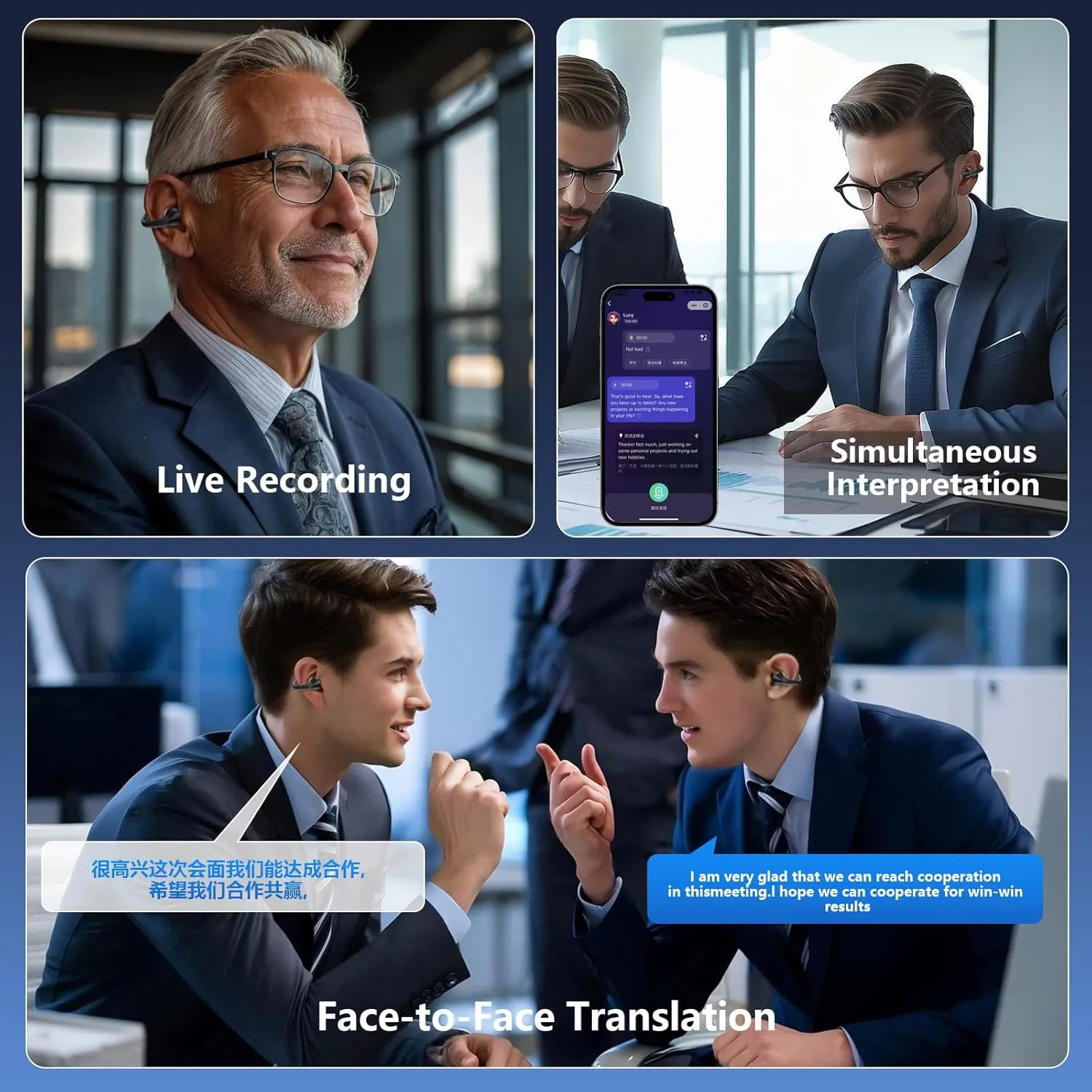 AI Language Translation Earbuds, Clip on Earbuds Wireless Headphones Real-Time Translator for 144 Languages & Accents Headphones Translator Ideal for Travel Business Learning Translation Device