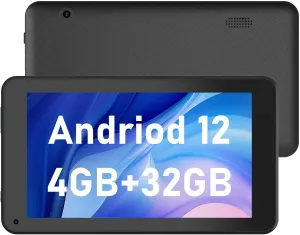 Android 12 Tablet, 7 inch Tablet, 4GB RAM 32GB ROM/ 1TB Expandable,1.6Ghz Quad-core Processor Computer, 1024 * 600 IPS Touch Screen, 5MP Dual Camera, 2.4G/5G WiFi6 BT 5.0 Games