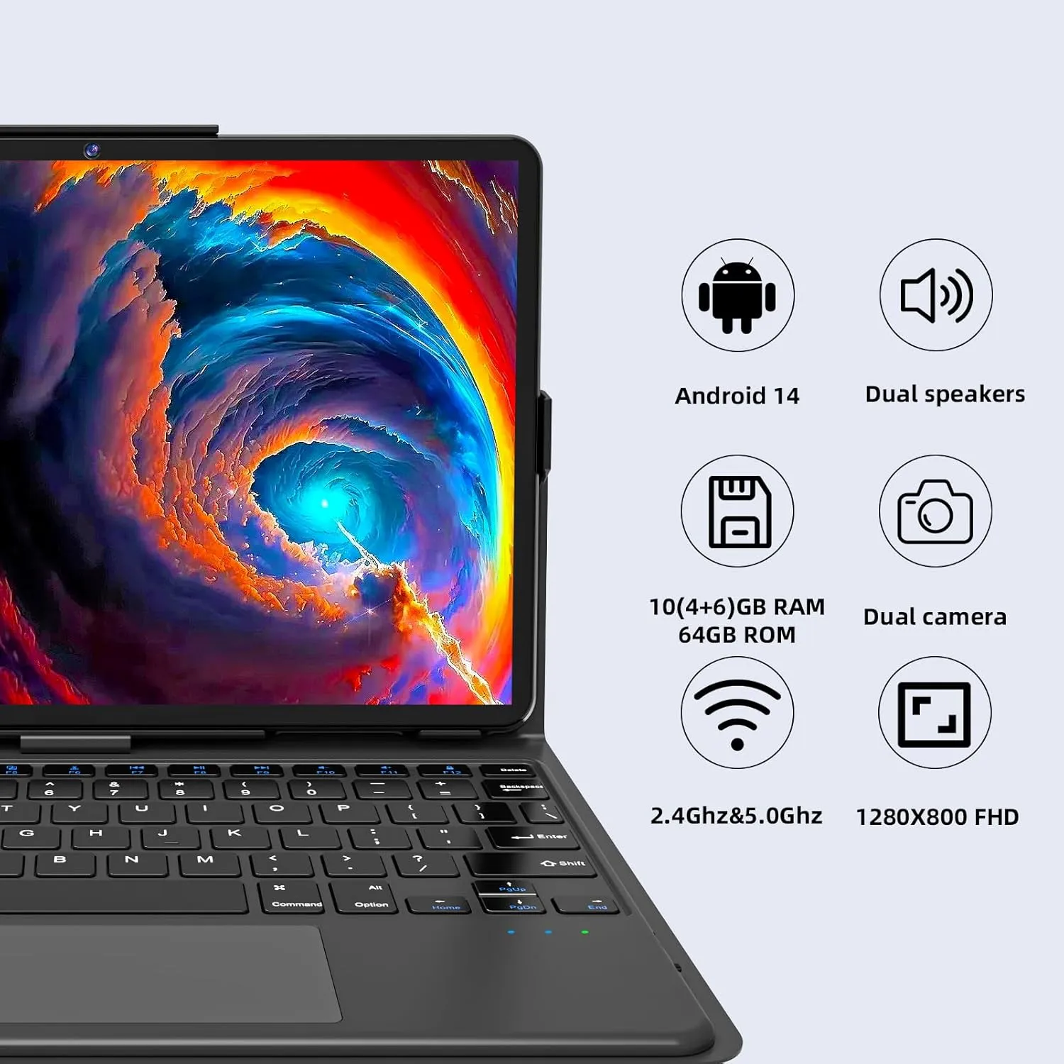 Android Tablet, 10.1 inch Octa-Core Android 14 Tablets with 10GB RAM   64GB ROM 1TB Expand, GPS, 6000mAh, 1280x800 IPS Display, BT5.0, Dual Camera, WiFi 5, GPS (Black Set)