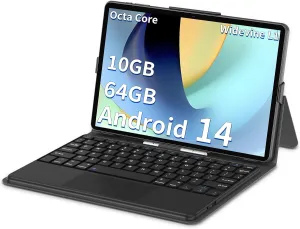 Android Tablet, 10.1 inch Octa-Core Android 14 Tablets with 10GB RAM   64GB ROM 1TB Expand, GPS, 6000mAh, 1280x800 IPS Display, BT5.0, Dual Camera, WiFi 5, GPS (Black Set)