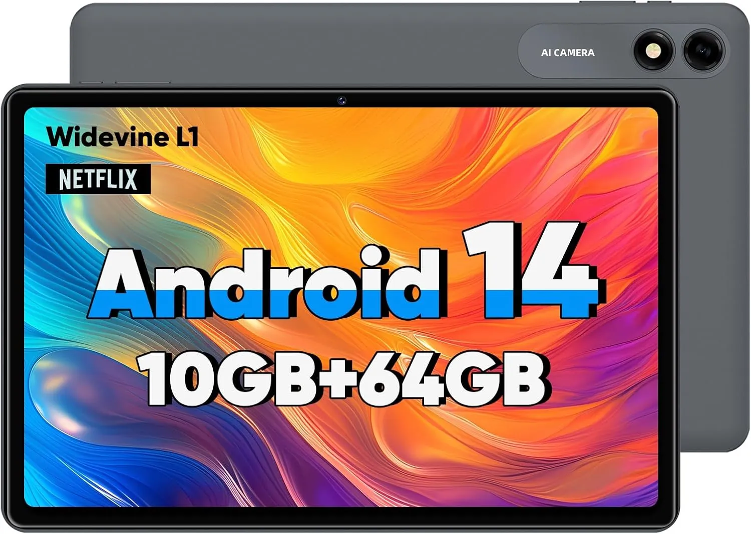 Android Tablet, 10.1 inch Octa-Core Android 14 Tablets with 10GB RAM   64GB ROM 1TB Expand, GPS, 6000mAh, 1280x800 IPS Display, BT5.0, Dual Camera, WiFi 5, GPS (Black)