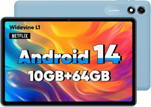 Android Tablet, 10.1 inch Octa-Core Android 14 Tablets with 10GB RAM   64GB ROM 1TB Expand, GPS, 6000mAh, 1280x800 IPS Display, BT5.0, Dual Camera, WiFi 5, GPS (Blue)